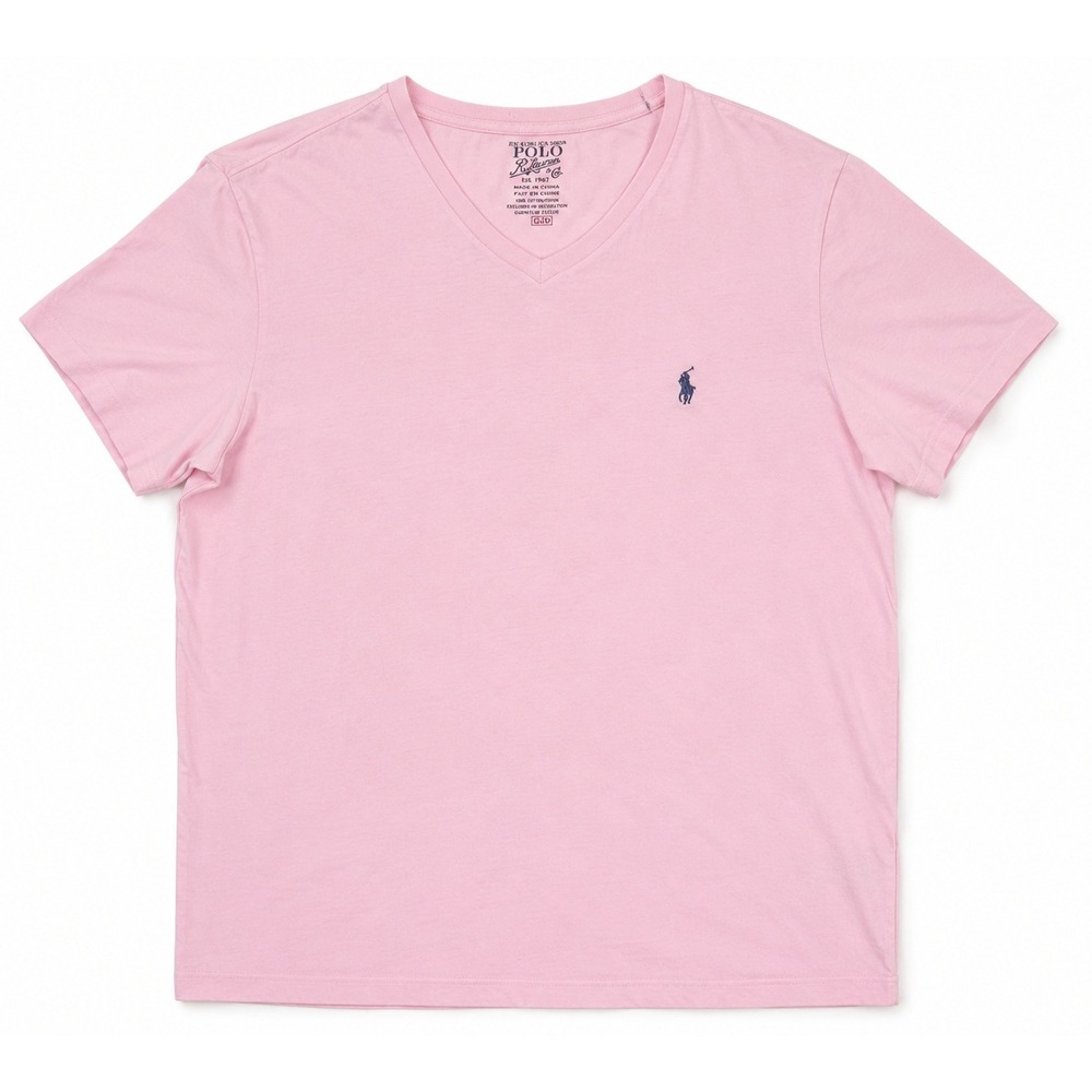 Polo Ralph Lauren Pink V-Neck T-Shirt Large Cotton Pony Logo Classic
